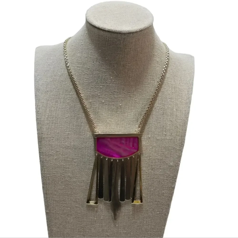 Kendra Scott Custom Pink Mother of Pearl and Gold Plated Tassel Necklace‎